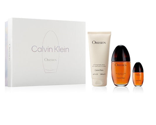 Obsession by Calvin Klein Gift Set - 3.4 oz Eau De Parfum Spray + 6.7 oz Body Lotion + .5 oz Mini EDP Spray